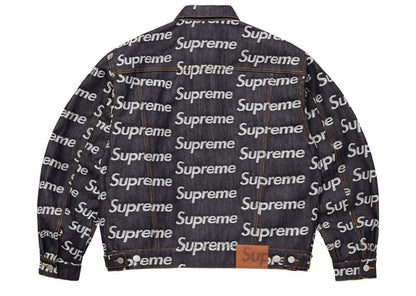 Supreme Jacquard Logos Denim Trucker Jacket Rigid Indigo