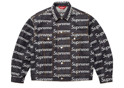 Supreme Jacquard Logos Denim Trucker Jacket Rigid Indigo