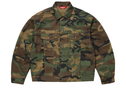Supreme Jacquard Logos Denim Trucker Jacket Woodland Camo