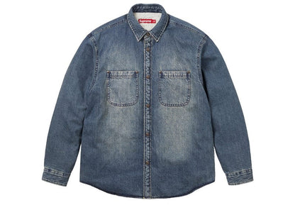 Supreme Shearling Lined Denim Work Shirt Overdyed Blue