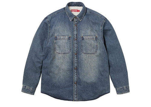 Supreme Shearling Lined Denim Work Shirt Overdyed Blue