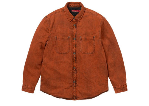 Supreme Shearling Lined Denim Work Shirt Overdyed Orange